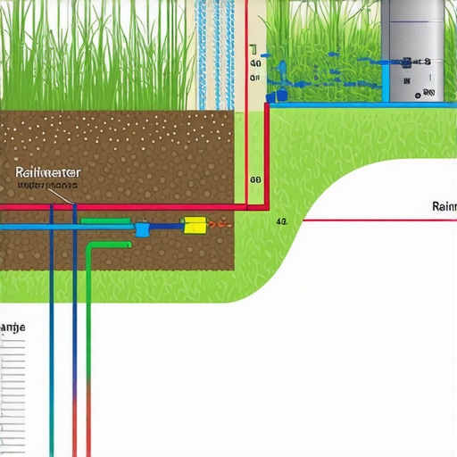 Diagram of advanced irrigation components including sensors and rainwater harvesting.