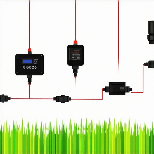 Diagram of smart irrigation system components including sensors, controllers, and valves.
