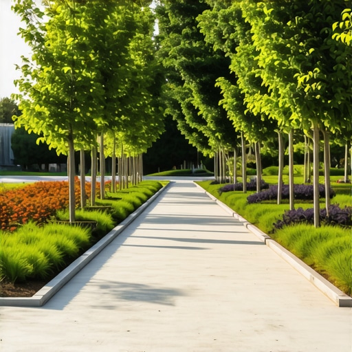 Futuristic eco-friendly yard with sensors and automated systems.