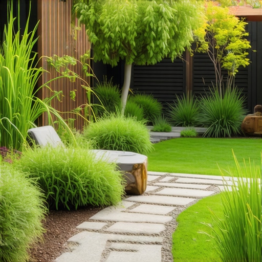 A vibrant backyard showcasing native plants, smart irrigation controllers, and organic soil improvements.