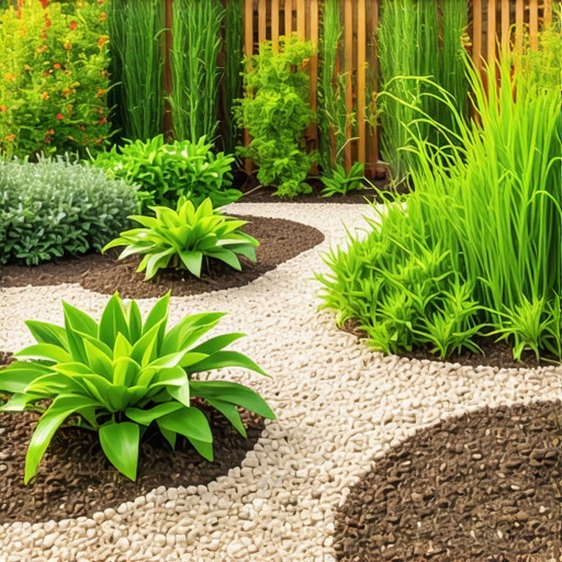 A lush backyard with rain gardens, native plants, and smart irrigation system