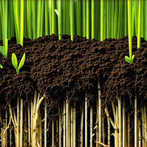Rich soil teeming with beneficial microbes and grass roots, illustrating healthy microbial activity.