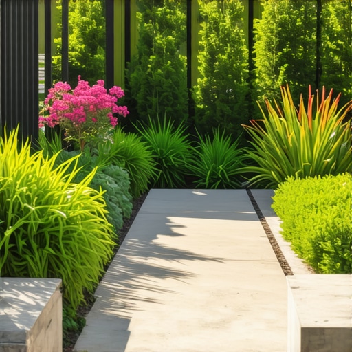 Beautiful garden showcasing smart irrigation and native plants, eco-friendly landscape design.