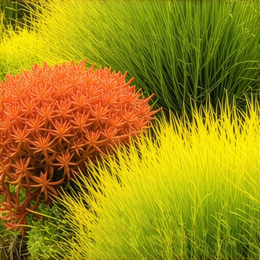 Close-up of native drought-resistant plants thriving in a permaculture landscape.