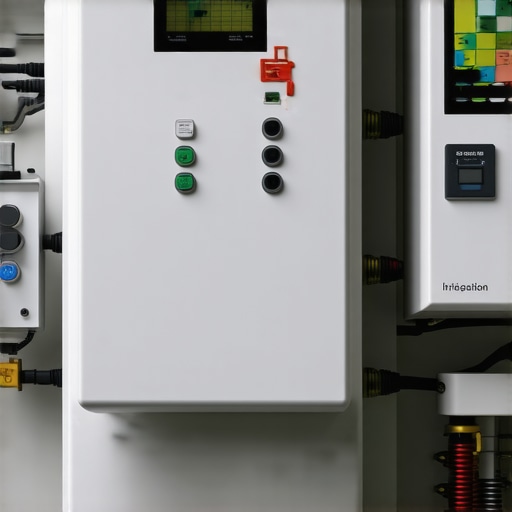 Close-up of a digital irrigation controller with multiple zone settings and weather sensors