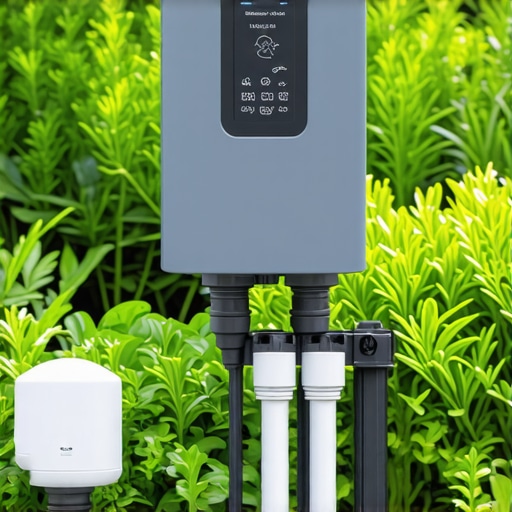Modern smart irrigation controller with sensors in a garden