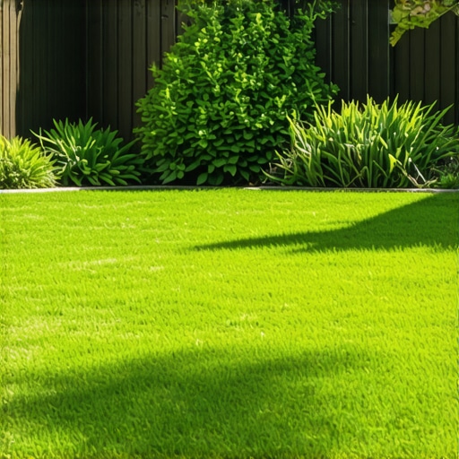Lush backyard with new sod, irrigation system, and vibrant plants