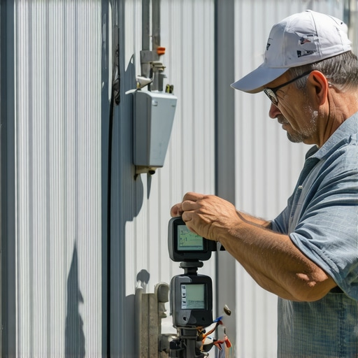 Homeowner adjusting a digital irrigation control panel in the garden