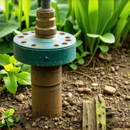 Technician fixing an irrigation valve amidst greenery