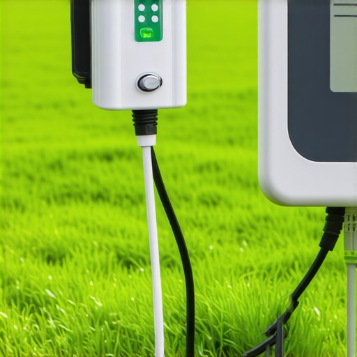 Close-up image of a soil moisture sensor connected to irrigation system