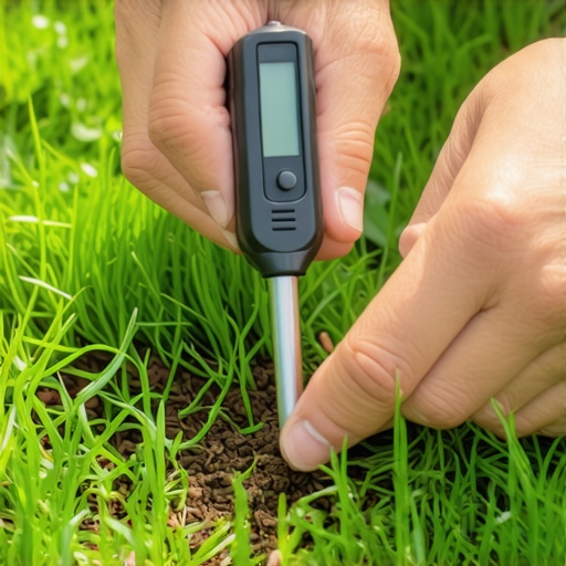 Soil Moisture Testing in Progress Hand inserting a soil moisture probe into the grass to measure moisture level