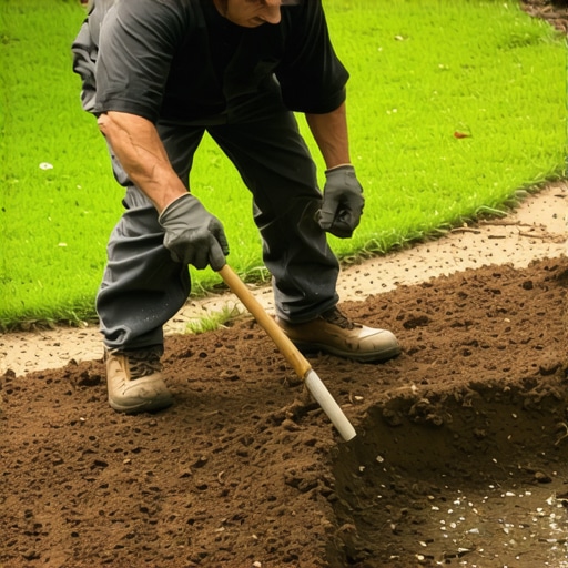 Soil preparation for sod installation Ground being leveled and sod laid carefully in a backyard